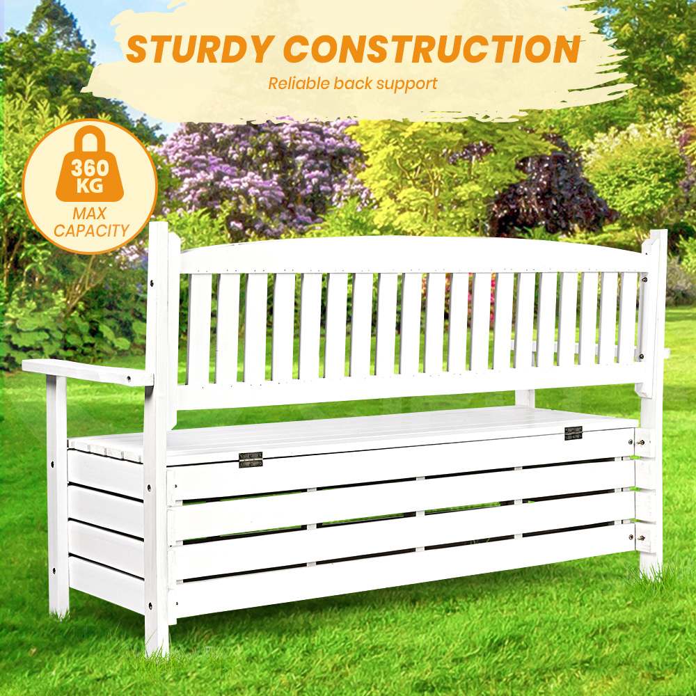 Furb Patio Storage Bench Wooden Box Chest 3 Seat Backyard Outdoor ...