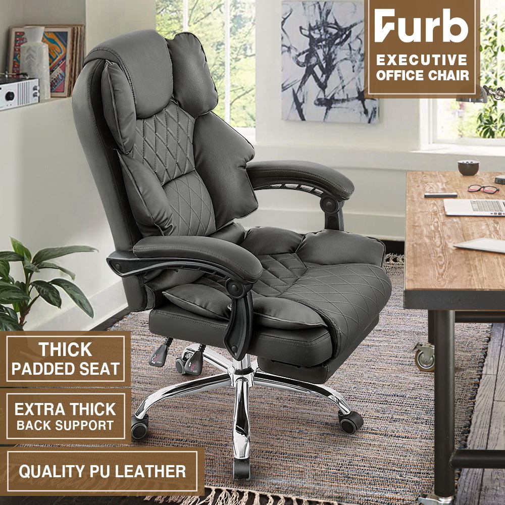 Furb Executive Office Chair PU Leather Thick Back Padded Support