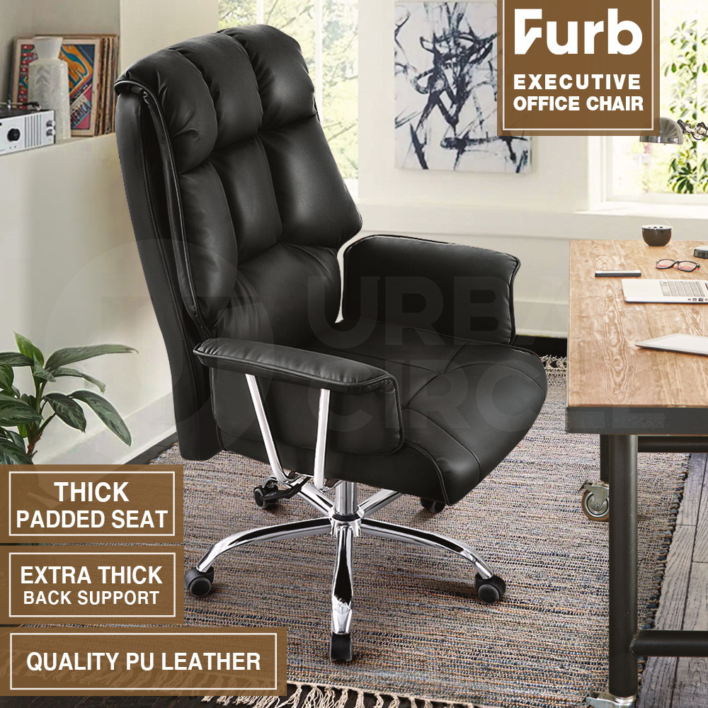 Furb Executive Office Chair PU Leather High Back Thick Padded Back Support Black