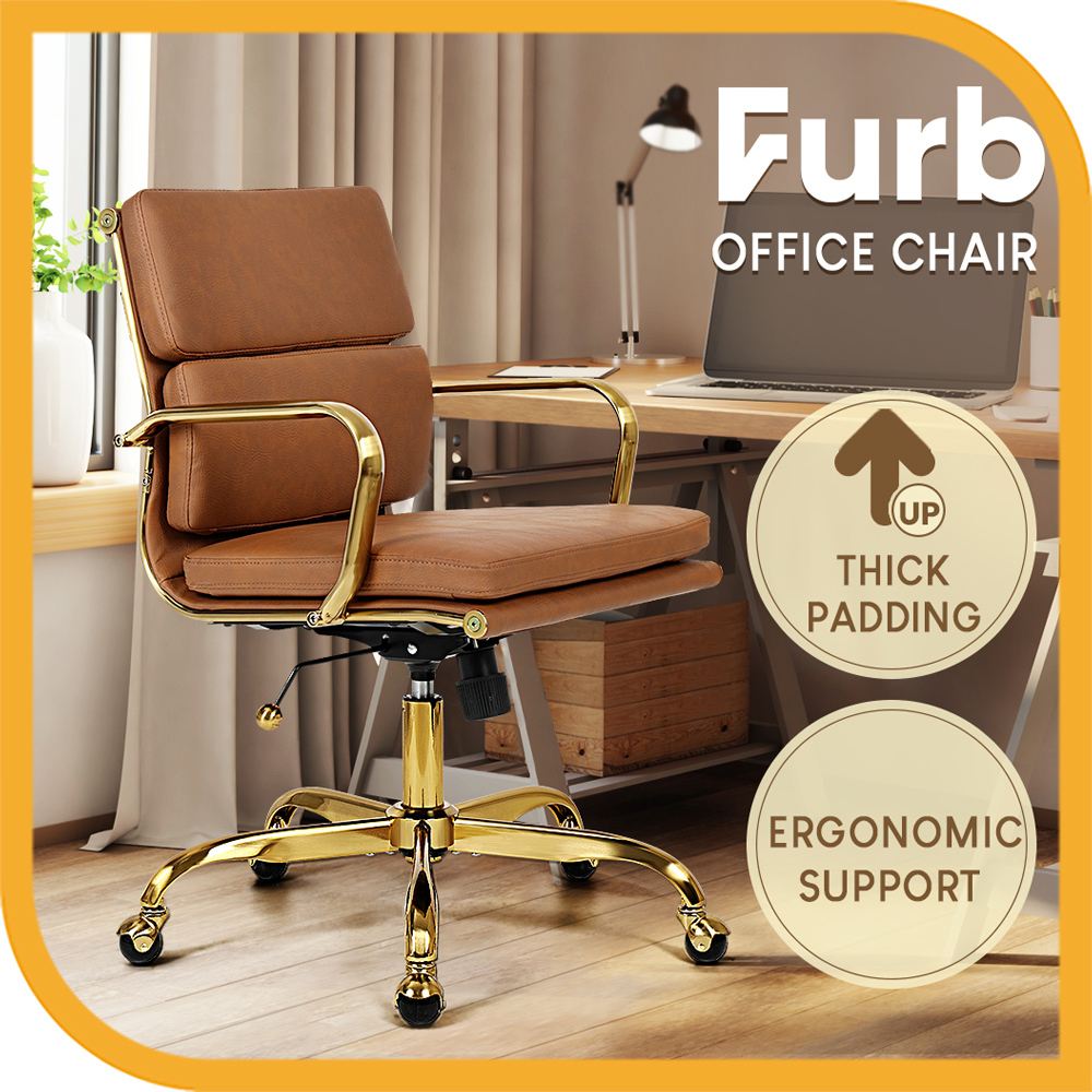 Furb Executive Office Chair Ergonomic Gaming Mid Back Computer PU Leather Seat