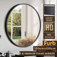 Furb Round Wall Mirror Circle Vanity Mirror Aluminum Frame Black 100cm