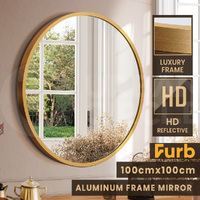 Furb Round Wall Mirror Circle Vanity Mirror Aluminum Frame Gold 100cm