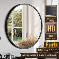 Furb Round Wall Mirror Circle Vanity Mirror Aluminum Frame Black 60cm