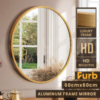 Furb Round Wall Mirror Circle Vanity Mirror Aluminum Frame Gold 60cm