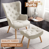 Furb Armchair Lounge Chair Upholstered Accent Chairs With Footstool Beige