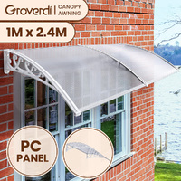 Groverdi Window Door Awning Outdoor Canopy Patio Rain Shield Cover DIY 1Mx2.4M