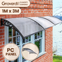 Groverdi Window Door Awning Outdoor Canopy Patio Rain Shield Cover DIY 1Mx3M