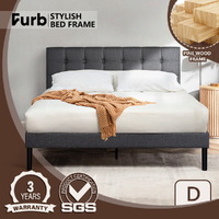 Furb Double Platform Bed Frame with Upholstered Headboard Wooden Slats,Charcoal