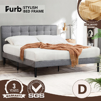 Furb Double Platform Bed Frame w/ Upholstered Headboard Strong Wooden Slats,Gray