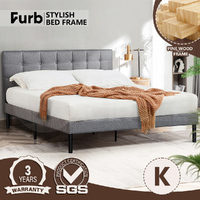 Furb King Platform Bed Frame with Upholstered Headboard Strong Wooden Slats,Gray