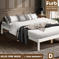 Furb Bed Frame Wooden Solid Pine Wood Bed Base Mattress Timber Double White