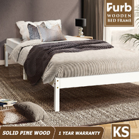 Furb Bed Frame Wooden Solid Pine Wood Bed Base Mattress King Single White