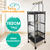 Taily Bird Cage Acrylic Large Aviary 152CM Parrot Cages Stand-Alone Budgie Black