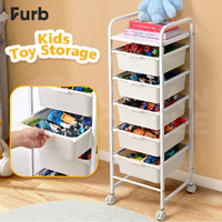 Furb Storage Rolling Cart w/ 5 Tier , Kids Toy Storage Organizer Removable Cart