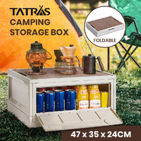 Tatras Camping Storage Box Folding Outdoor Stackable Box Container w Wooden Lid