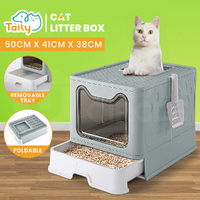 Taily Foldable Cat Litter Box Enclosed Kitty Toilet Hooded Tray Kit Large Green