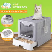 Taily Foldable Cat Litter Box Enclosed Kitty Toilet Hooded Tray Kit Large Grey