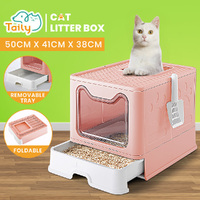 Taily Foldable Cat Litter Box Enclosed Kitty Toilet Hooded Tray Kit Large Pink