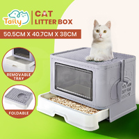 Taily Foldable Cat Litter Box Enclosed Kitty Toilet Hooded Tray Set Large Grey