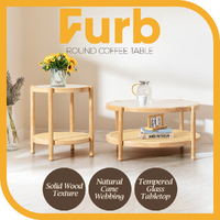 Furb Round Coffee 2-Tier Accent Side Table w/Tempered Glass Tabletop & Storage