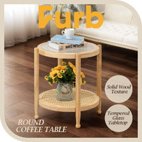 Furb 50CM Round Coffee Table 2-Tier Side End Tables Wooden Frame for Living Room