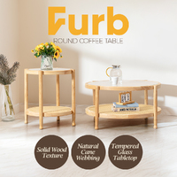 Furb Set of 2 Round Coffee Table 2-Tier Side Wooden End Tables for Living Room