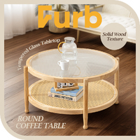 Furb 80CM Round Coffee Table 2-Tier Side End Tables Wooden Frame for Living Room