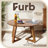 Furb 80CM Coffee Table Wooden Round End Table Side Table w/ Adjustable Foot Pads