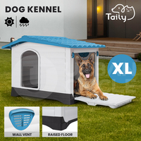 Taily Dog Kennel Outdoor Plastic Puppy Pet Garden House Weatherproof XL Blue