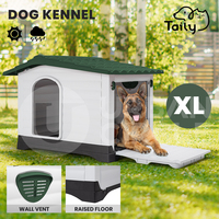 Taily Dog Kennel Outdoor Cabin Plastic Puppy Pet House Weatherproof XL Green