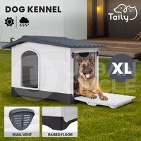 Taily Dog Kennel Outdoor Kennels Plastic Puppy Pet House Weatherproof XL Grey