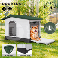 Taily Dog Kennel Outdoor PP Plastic Puppy Pet House Large Weatherproof L Green