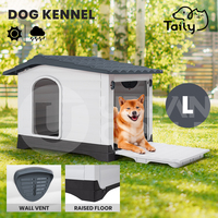 Taily Dog Kennel Outdoor Plastic Puppy Home Pet House Large Weatherproof L Grey