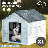 Taily Dog Kennel Outdoor Plastic Puppy House Extra Large Weatherproof XL Grey