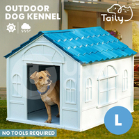 Taily Dog Kennel Outdoor Plastic Puppy House Pet Cabin Large Weatherproof L Blue