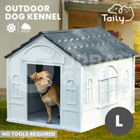 Taily Dog Kennel Outdoor Plastic Puppy House Large Kennels Weatherproof L Grey