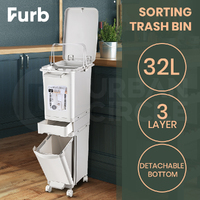 Furb Slim 32L Kitchen Bin Waste Sorting Trash Bins Lid Garbage Recycling Wheels