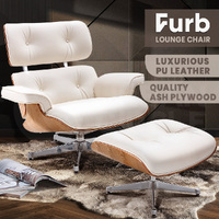 Furb Executive Lounge Chair PU Leather Classic Armchair Ottoman White