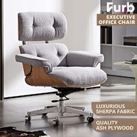 Furb Executive Office Chair Sherpa Fabric Thick Pad Armrest Seat Grey