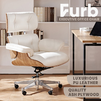 Furb Executive Office Chair PU Leather Thick Pad Armrest Seat White