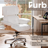 Furb Executive Office Chair Sherpa Fabric Thick Pad Armrest Seat White