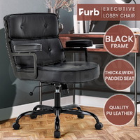 Furb Executive Lobby Office Chair Mid-Back PU Leather Thick Pad Black