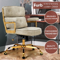 Furb Executive Lobby Office Chair Mid-Back PU Leather Thick Pad Gold Alabaster