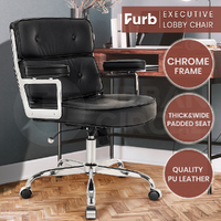 Furb Executive Lobby Office Chair Mid-Back PU Leather Thick Pad Silver Black