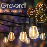 Groverdi 80M LED Festoon String Lights Waterproof Wedding Party Outdoor Garden