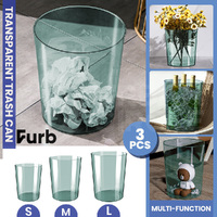 Furb 3PCS Transparent Trash Bin Wastebasket Garbage Can Home Storage Container