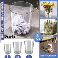 Furb 3PCS Transparent Trash Can Wastebasket Garbage Bin Home Storage Container