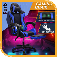 Furb Gaming Chair Two Point Massage Lumbar Recliner Leather Office Chair Blue