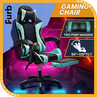 Furb Gaming Chair Two Point Massage Lumbar Recliner Leather Office Chair Cyan