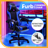 Furb Gaming Chair Racing Recliner Leather Office Chair Footrest Lumbar Blue